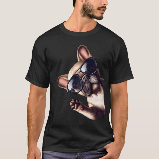 French Bulldog With Sunglasses Funny Say Hi T-Shirt (Front)