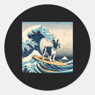 French Bulldog With Surf Surfing The Great Wave Fo Classic Round Sticker