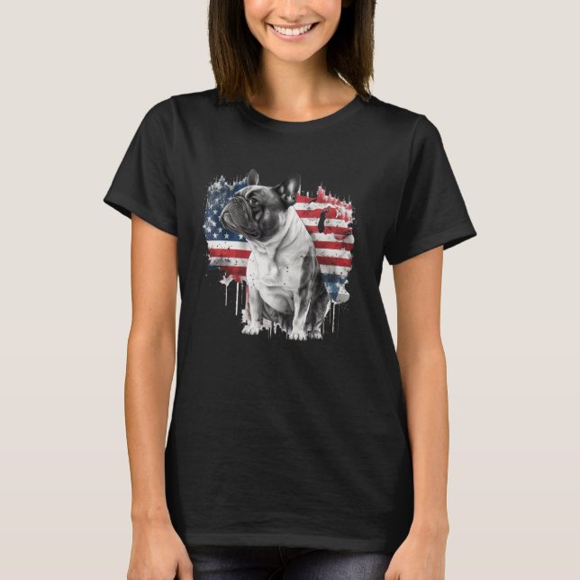 French Bulldog with the American Flag T-Shirt (Front)
