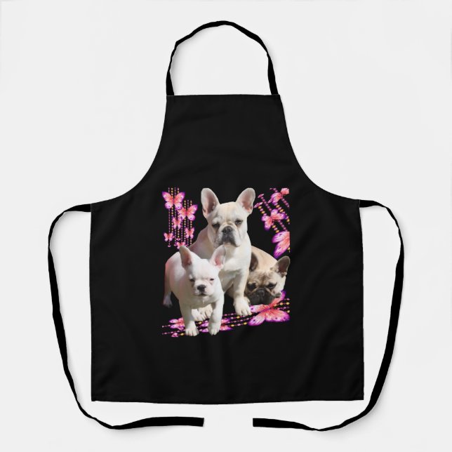 French bulldog with three bulldoggs in pink apron (Front)