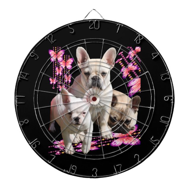 French bulldog with three bulldoggs in pink dartboard (Front)
