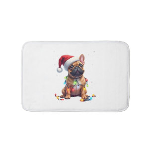 French Bulldog Xmas Lighting Santa French Bulldog  Bath Mat