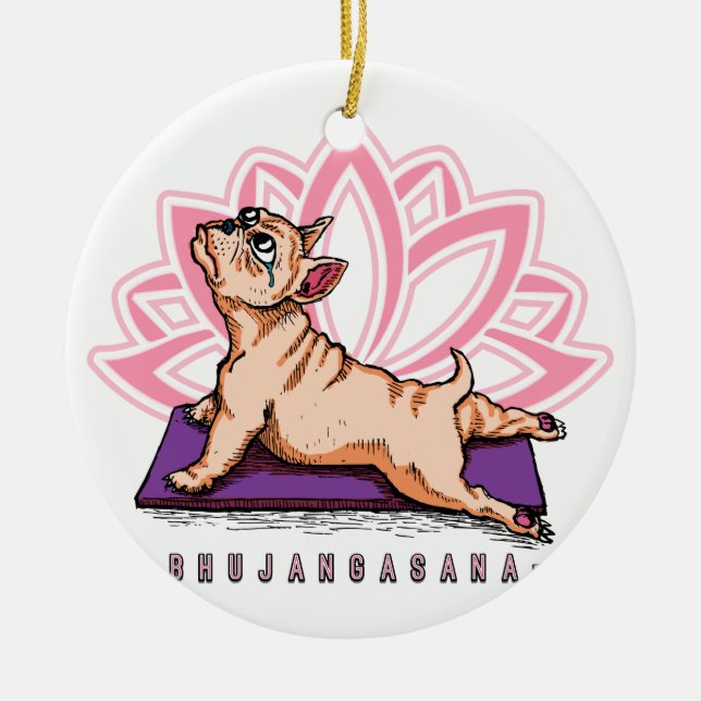 French Bulldog Yoga - Bhujangasana Pose - Funny Ceramic Ornament (Front)