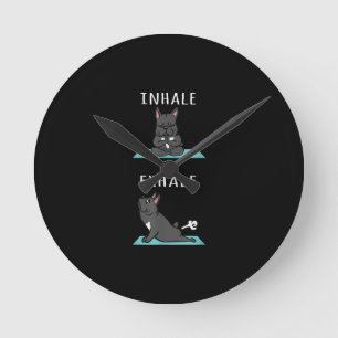 French Bulldog Yoga Inhale Exhale Funny Dog Gift Round Clock