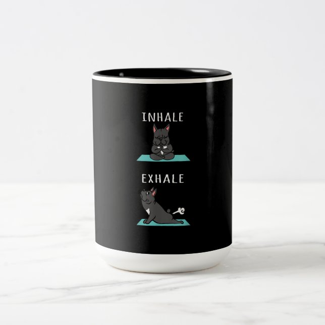 French Bulldog Yoga Inhale Exhale Funny Dog Gift . Two-Tone Coffee Mug (Center)