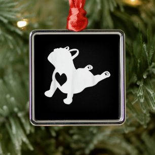 French Bulldog Yoga Love Heart Frenchie Workout Metal Ornament