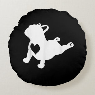 French Bulldog Yoga Love Heart Frenchie Workout Round Cushion