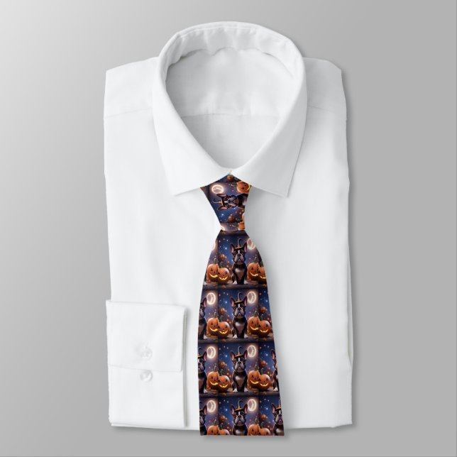 French Bulldogge Halloween with pumpkin Tie (Tied)