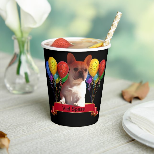 French bulldogge with balloons paper cups (Insitu)