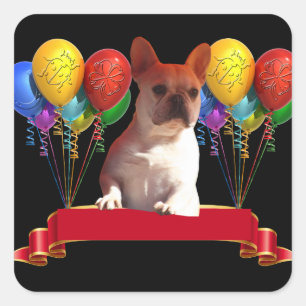 French bulldogge with balloons square sticker