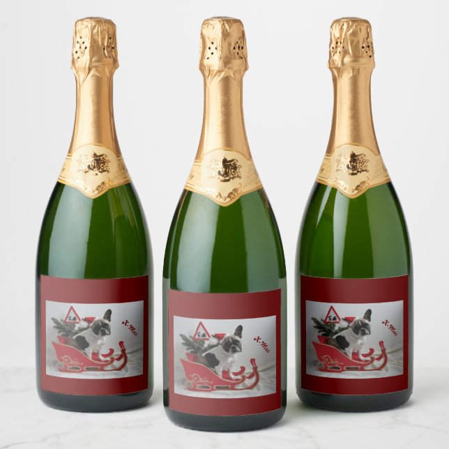 French Bulldoggen Christmas Sparkling Wine Sparkling Wine Label (Bottles)