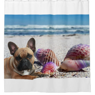 French bulldoggen on the beach shower curtain