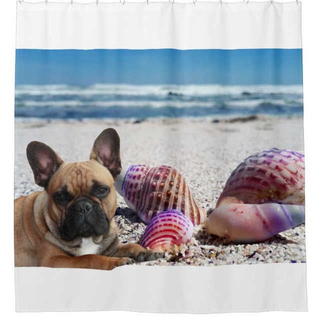 French bulldoggen on the beach shower curtain (Front)
