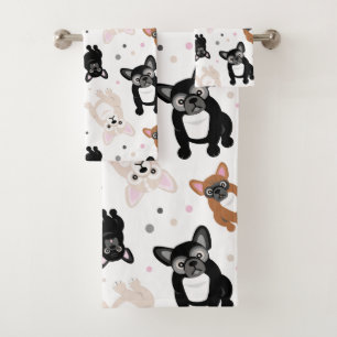 French Bulldogs and Polka Dots Cute Frenchies Bath Towel Set