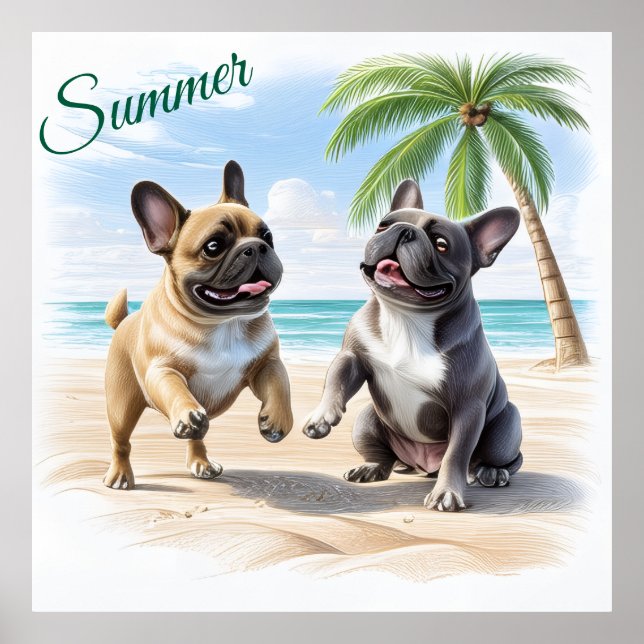 French Bulldogs Beach French Bulldog Poster (Front)