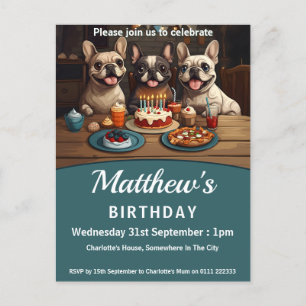 French Bulldogs Birthday Party Invitation Postcard