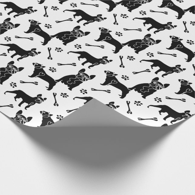 French Bulldogs black and white Wrapping Paper (Corner)