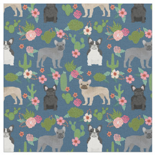 French Bulldogs Cactus Floral Fabric