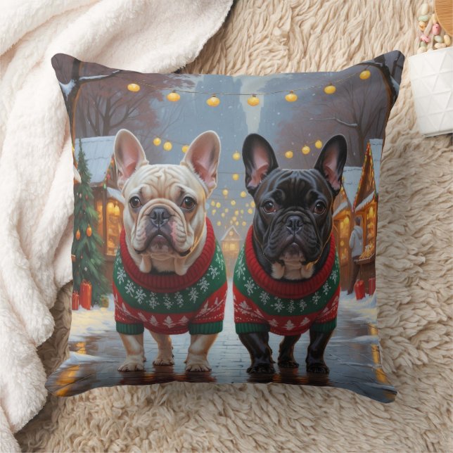 French Bulldogs Christmas Snow Holiday Cushion (Blanket)
