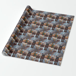 French Bulldogs Christmas Snow Holiday Wrapping Paper