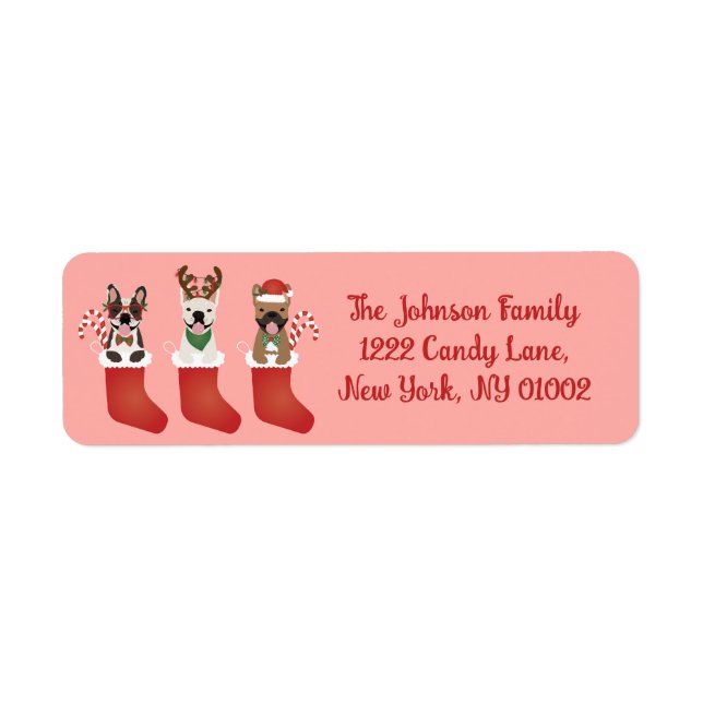 French Bulldogs Christmas Stockings Return Address Label (Front)
