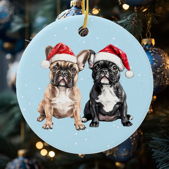 French Bulldogs Christmas Watercolor Ceramic Ornament (Creator Uploaded)