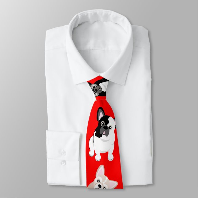 French Bulldogs Frenchies Christmas Red Tie (Tied)