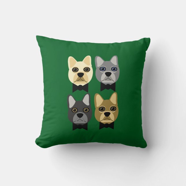 French Bulldogs Green Cushion (Front)