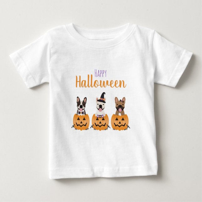 French Bulldogs Happy Halloween Baby T-Shirt (Front)
