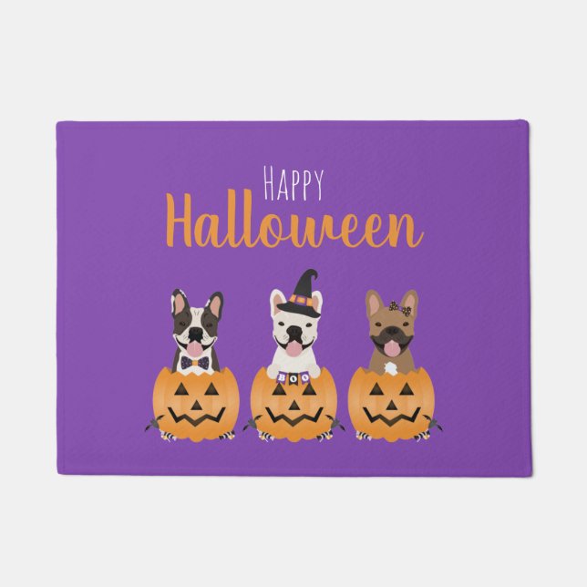 French Bulldogs Happy Halloween Doormat (Front)