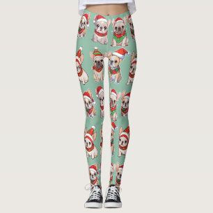 French Bulldogs Pastel Christmas Pattern Leggings