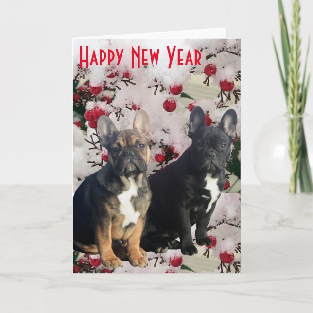 French Bulldogs Postcard Happy New Year (Front)