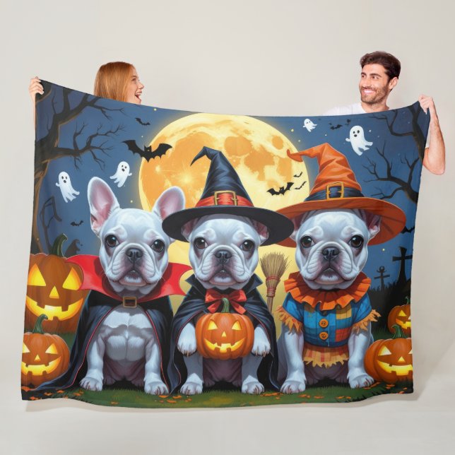 French Bulldogs Pumpkin Halloween Funny  Fleece Blanket (In Situ)