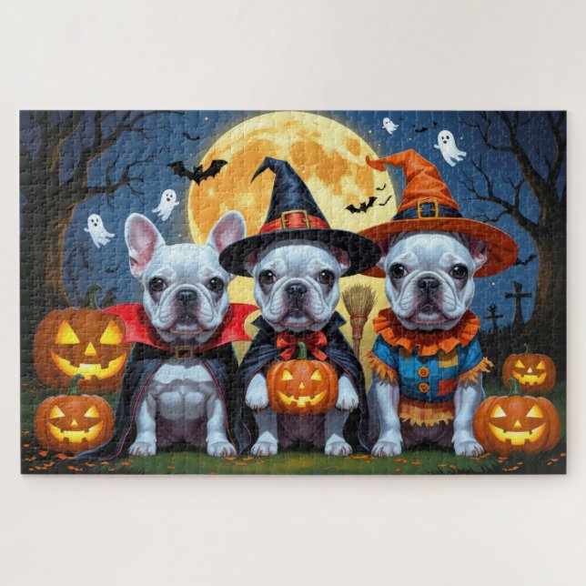 French Bulldogs Pumpkin Halloween Funny  Jigsaw Puzzle (Horizontal)