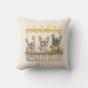 French Bulldogs Running A Lemonade Stand Cushion