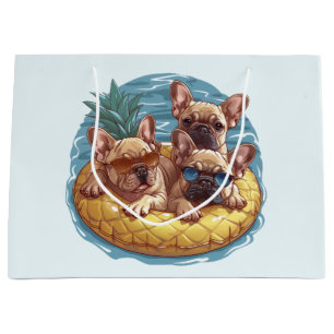French Bulldogs Summer Pineapple Pool Float Large Gift Bag