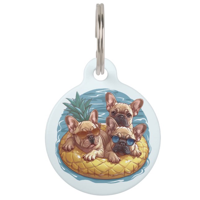 French Bulldogs Summer Pineapple Pool Float Pet Tag (Front)