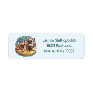 French Bulldogs Summer Pineapple Pool Float Return Address Label