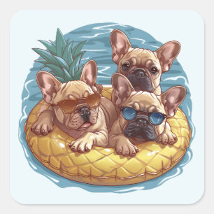 French Bulldogs Summer Pineapple Pool Float Square Sticker