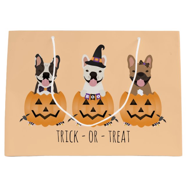 French Bulldogs Trick Or Treat Pumpkin Large Gift Bag (Front)