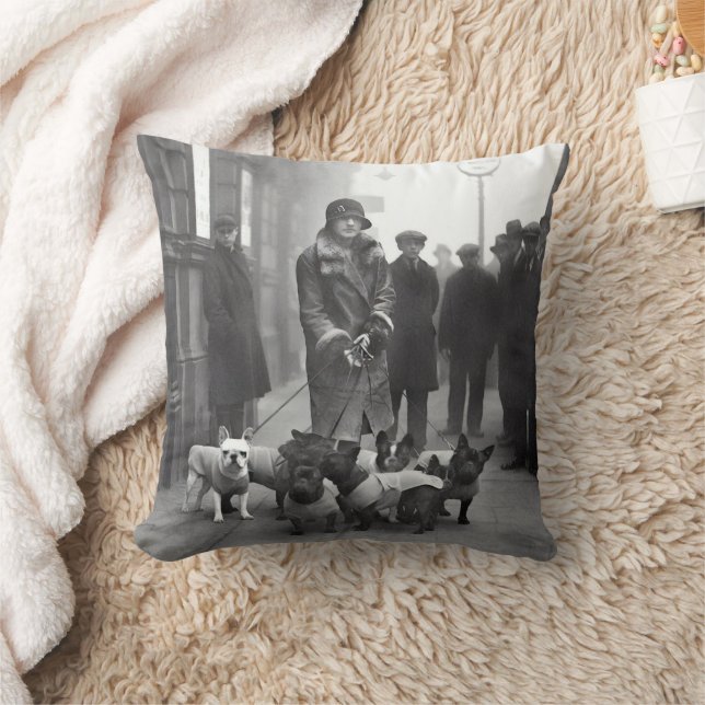 French Bulldogs Walker Grey/Black Throw Pillow (Blanket)