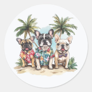 French Bulldogs Wearing Hawaiian Shirts Classic Round Sticker