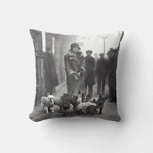 French Bulldogs with Dog Walker Throw Pillow