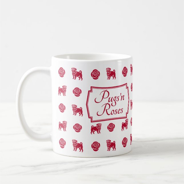 French Bulldogs with Red Roses and Hearts Coffee Mug (Left)