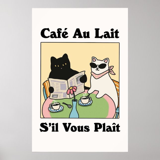 French Cafe Au lait Cat Poster (Front)