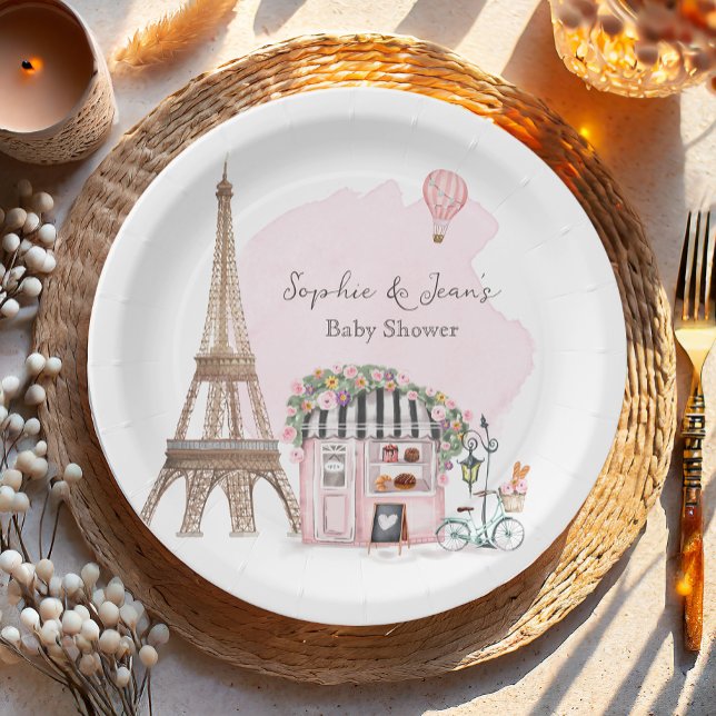 French Cafe Bonjour Bebe Paris Tea Baby Shower  Paper Plate (Creator Uploaded)