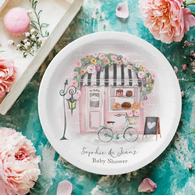 French Cafe Bonjour Bebe Paris Tea Baby Shower  Paper Plate (Creator Uploaded)