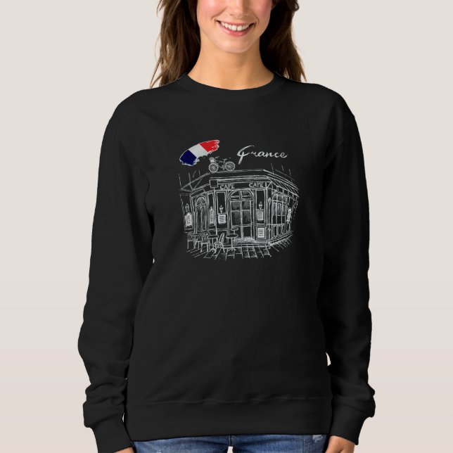 French Cafe Flag France Paris Parisian Bicycle Fun Sweatshirt (Front)