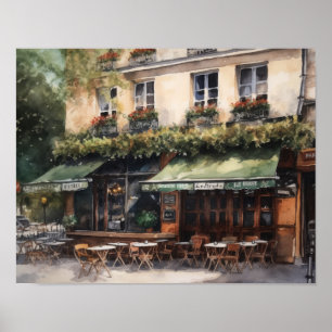 French Cafe Painting Landscape Art Print Poster