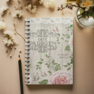 French Cafe Parisien Floral Wood Board Notebook